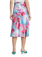 Anya Floral Satin Midi-Skirt
