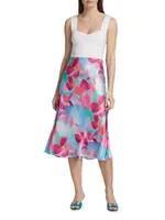 Anya Floral Satin Midi-Skirt