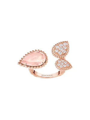 Serpent Bohème 18K Rose Gold, Pink Quartz & 0.49 TCW Diamond Cuff Ring