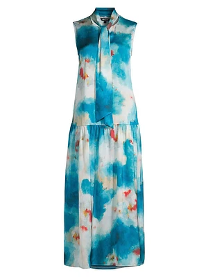 Watercolor Crepe Midi Dress