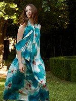 Watercolor Crepe Midi Dress