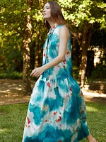 Watercolor Crepe Midi Dress