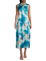 Watercolor Crepe Midi Dress