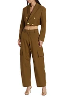 Wide-Leg Cotton-Blend Cargo Pants