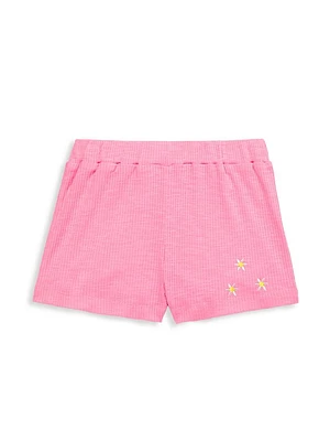 Little Girl's Star Embroidery Terry Cloth Shorts