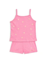 Little Girl's Star Embroidery Terry Cloth Shorts