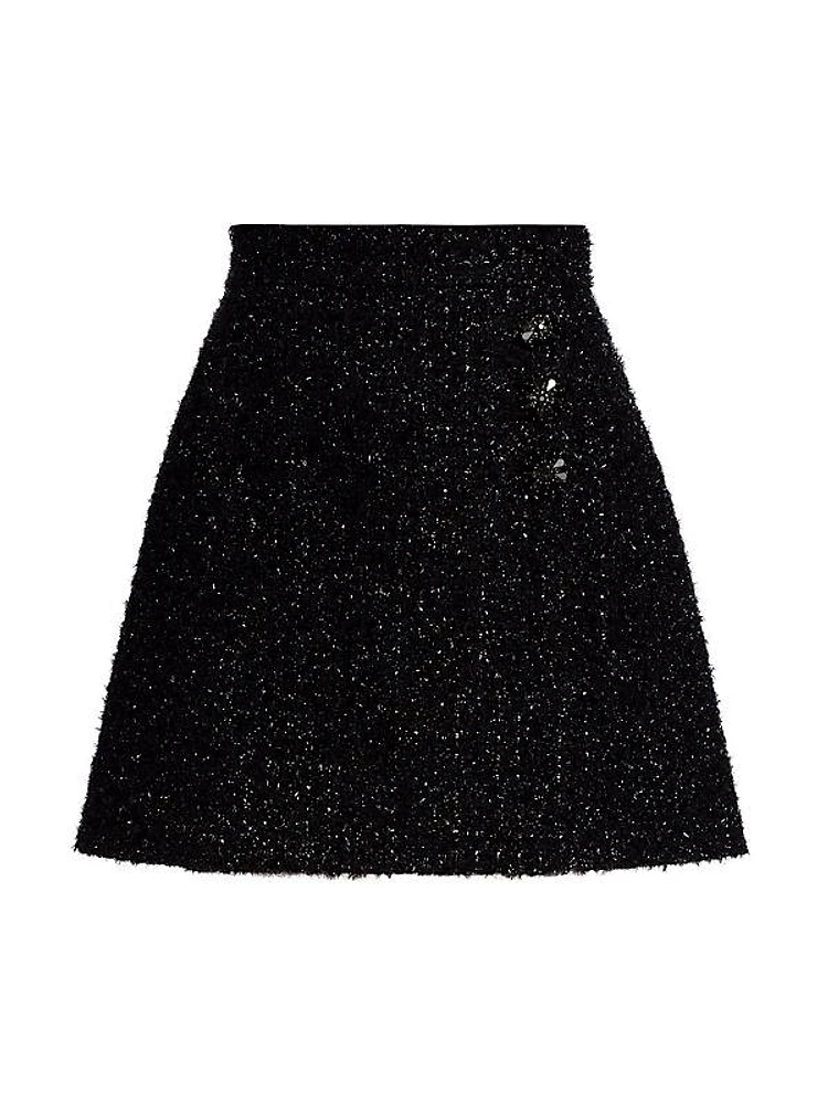 Metallic Tweed Wrap Miniskirt