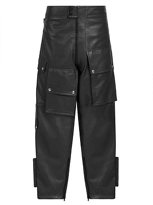 Low-Rise Leather Cargo Pants