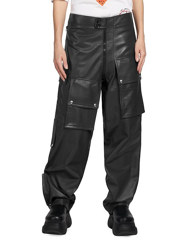 Low-Rise Leather Cargo Pants