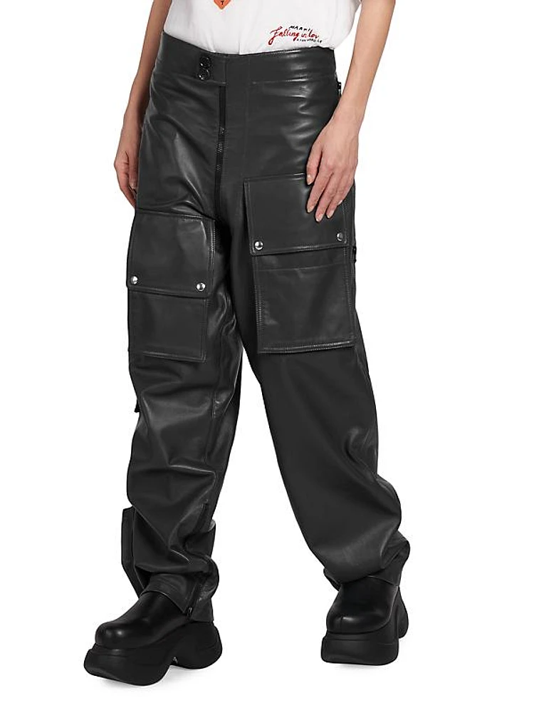 Low-Rise Leather Cargo Pants