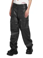 Low-Rise Leather Cargo Pants