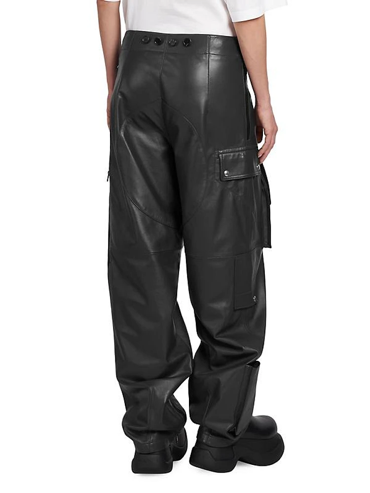 Low-Rise Leather Cargo Pants