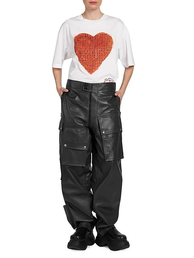 Low-Rise Leather Cargo Pants