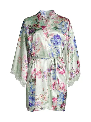 Madelyn Floral Satin & Lace Robe