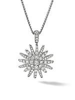 Starburst Pendant Necklace In 18K White Gold With Full Pavé Diamonds