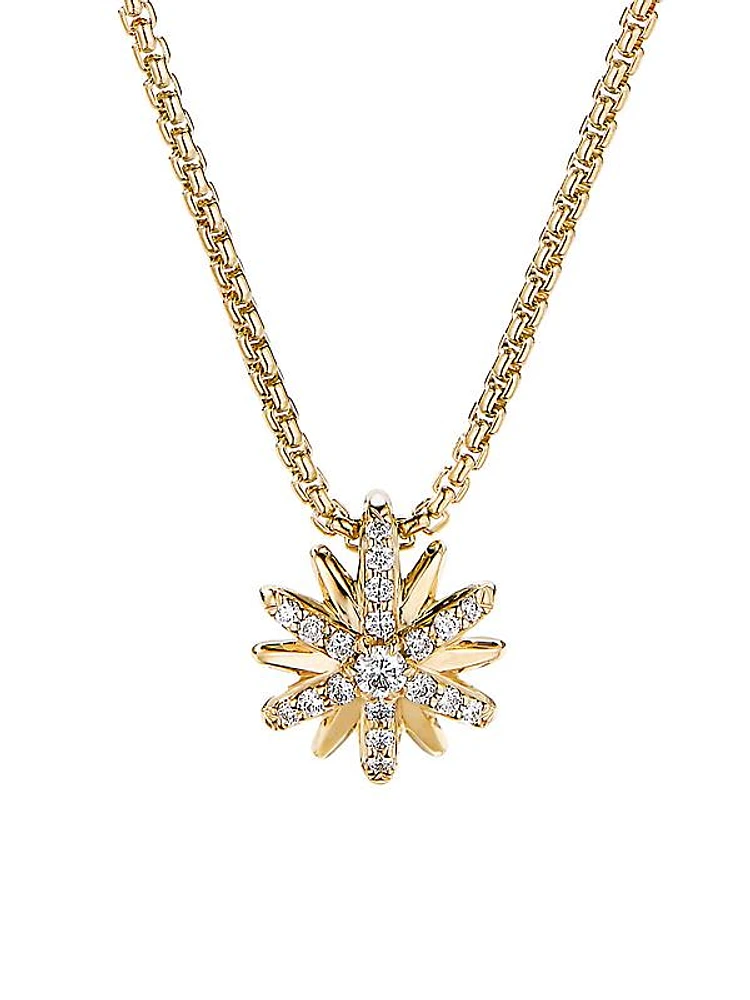 Petite Starburst Station Necklace In 18K Yellow Gold With Diamonds