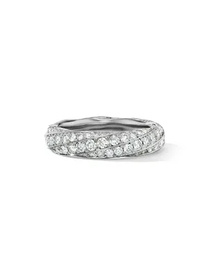 Cable Edge Band Ring Sterling Silver With Pavé Diamonds