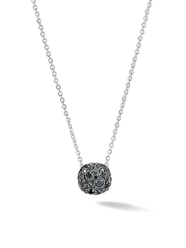 Cushion Stud Pendant Necklace in 18K Gold with Pavé Diamonds