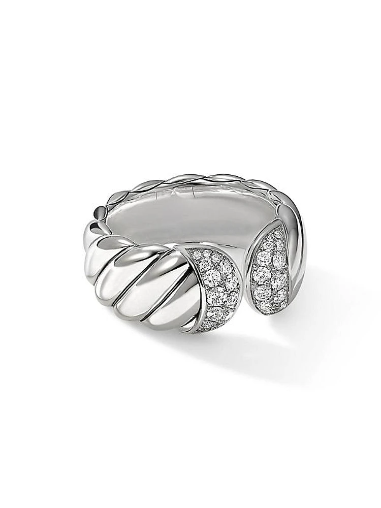 Sculpted Cable Ring With Diamonds
