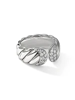 Sculpted Cable Ring With Diamonds