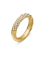 Cable Edge Band Ring 18K Yellow Gold With Pavé Diamonds