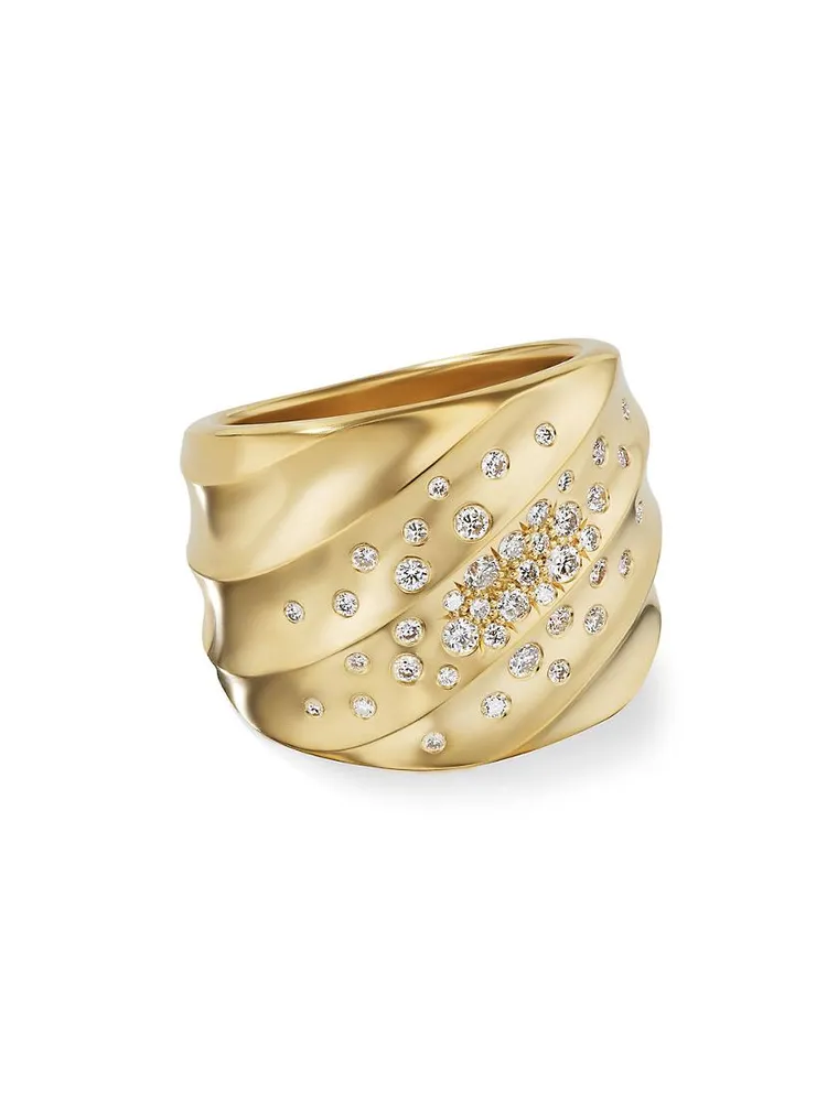 Cable Edge Saddle Ring Recycled 18K Yellow Gold With Pavé Diamonds