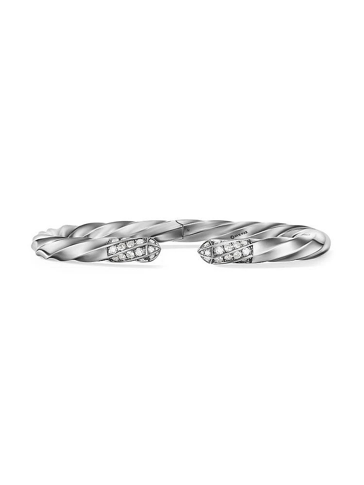 Cable Edge Bracelet Sterling Silver with Pavé Diamonds