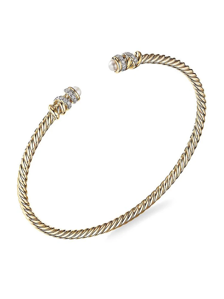 Helena End Station Bracelet 18K Yellow Gold With 3.25-3.75MM Pearls & Diamonds