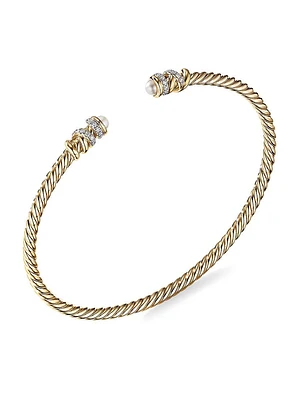 Helena End Station Bracelet 18K Yellow Gold With 3.25-3.75MM Pearls & Diamonds