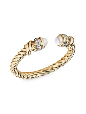 Helena Open Ring 18K Yellow Gold With 2.75-3MM Pearls & Diamonds