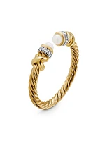 Helena Open Ring 18K Yellow Gold With 2.75-3MM Pearls & Diamonds