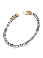 Helena End Station Bracelet with Diamonds, 4MM Cultured Freshwater Pearls and 18K Gold