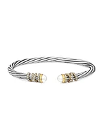 Helena End Station Bracelet with Diamonds, 4MM Cultured Freshwater Pearls and 18K Gold