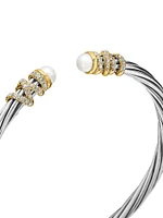 Helena End Station Bracelet with Diamonds, 4MM Cultured Freshwater Pearls and 18K Gold