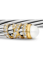 Helena End Station Bracelet with Diamonds, 4MM Cultured Freshwater Pearls and 18K Gold