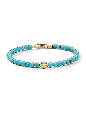 Bijoux Spiritual Beads Peace Sign Bracelet with Turquoise, 14K Yellow Gold and Pavé Diamonds
