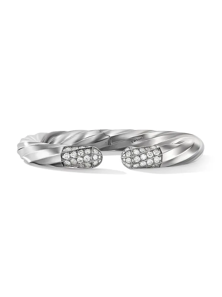 Cable Sterling Silver & Diamonds Open Cuff Bracelet