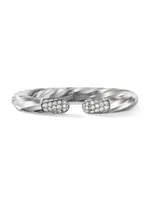 Cable Sterling Silver & Diamonds Open Cuff Bracelet