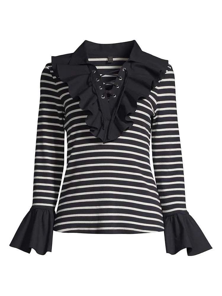 Coquillage Striped Lace-Up Top