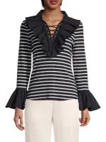 Coquillage Striped Lace-Up Top