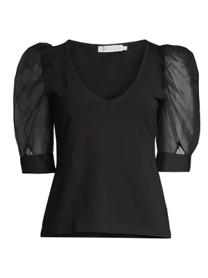 Aerial Mesh Puff-Sleeve T-Shirt