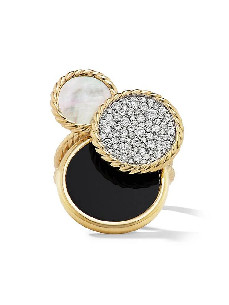 DY Elements Cluster Ring In 18K Yellow Gold With Mother-Of-Pearl, Black Onyx, & Pavé Diamonds