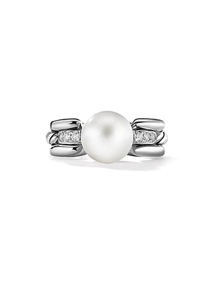 DY Madison® Pearl Ring In Sterling Silver With Pavé Diamonds