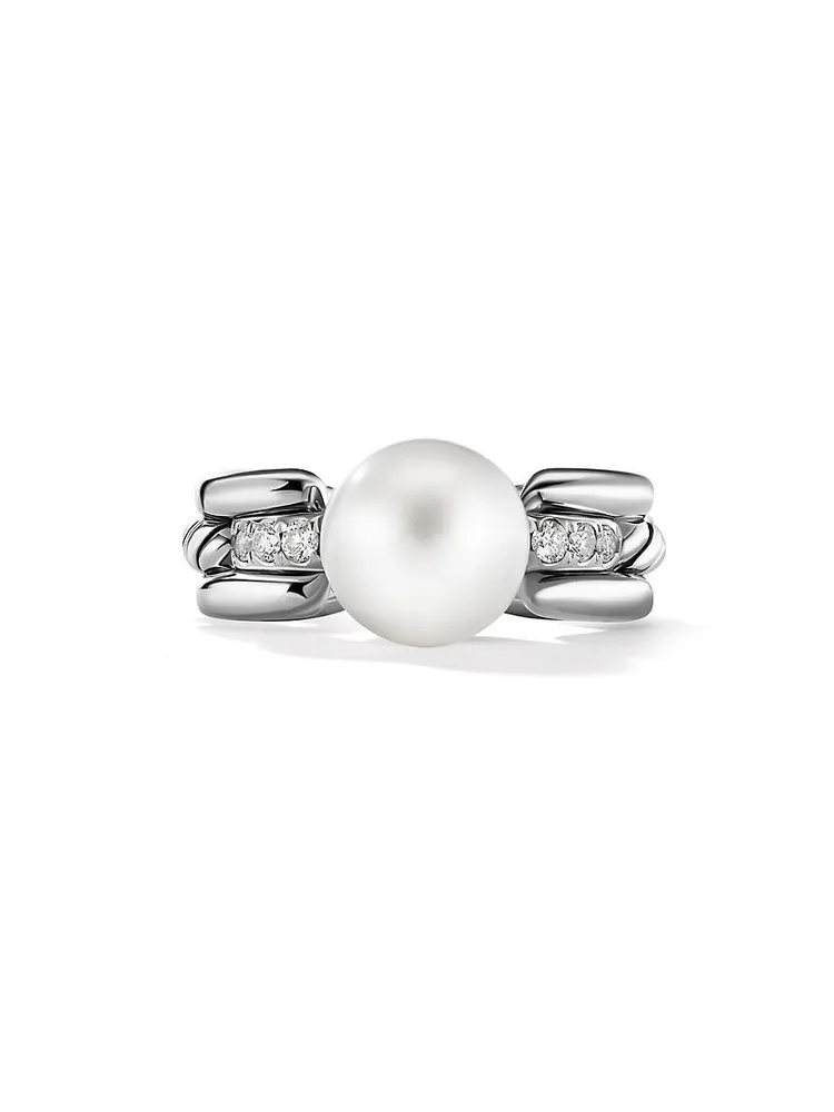 DY Madison® Pearl Ring Sterling Silver With Pavé Diamonds