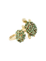 Goldtone & Glass Crystal Turtle Ring Set