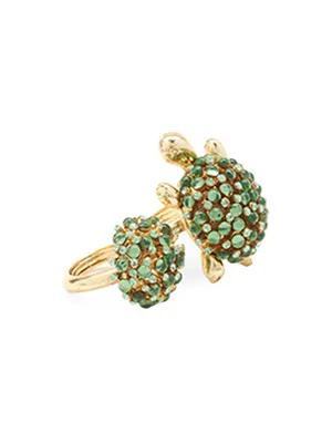 Goldtone & Glass Crystal Turtle Ring Set