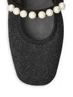 Goldie Imitation Pearl-Embellished Leather Square-Toe Ballet Flats