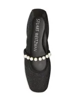 Goldie Imitation Pearl-Embellished Leather Square-Toe Ballet Flats