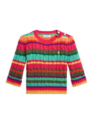 Baby Girl's Striped Cable-Knit Sweater