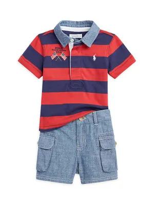 Baby Boy's Rugby Polo & Chambray Cargo Shorts